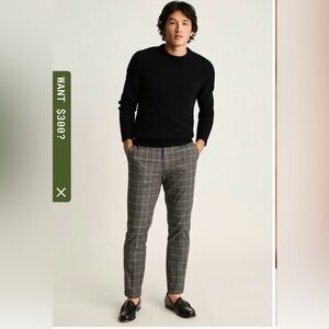 Bonobos Gray plaid, flat front Pants waist 35 length 34 inches, chinos